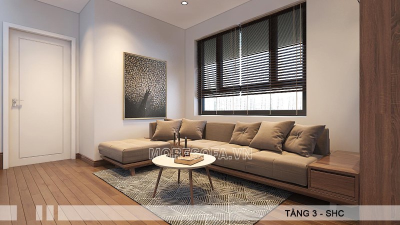 Bộ sofa góc gỗ óc chó tự nhiên